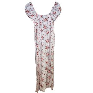 H&M Divided White Floral Maxi Sun Dress Small Off Should Puff Sleeve Cottagecore